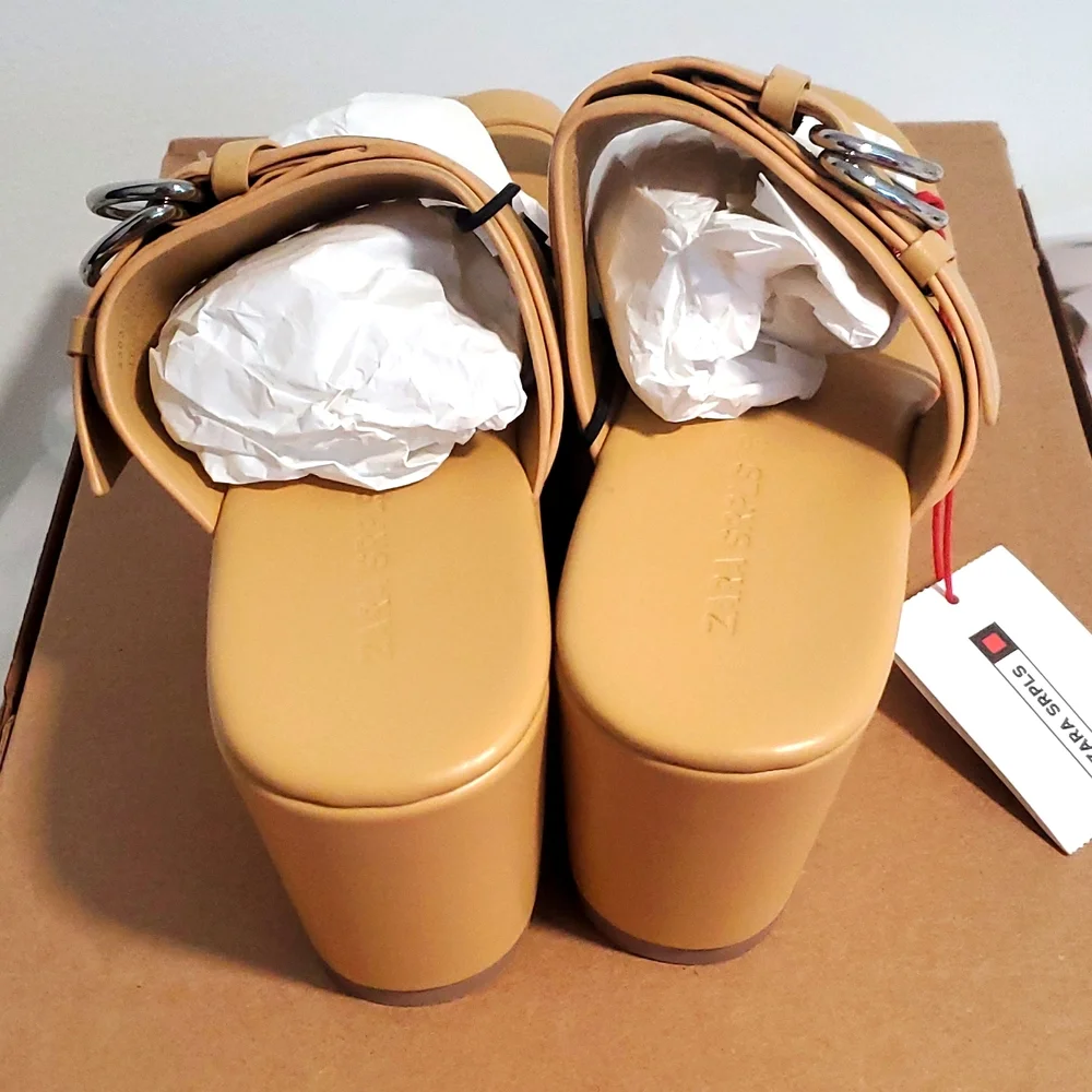 Zara Spiral Limited Edition Collection Leather Wedge Sandals NWT